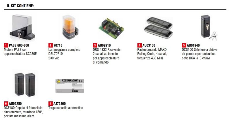GIBIDI K8266N/BFSLT KIT PASS 641E Automation Kit For Sliding Gates 