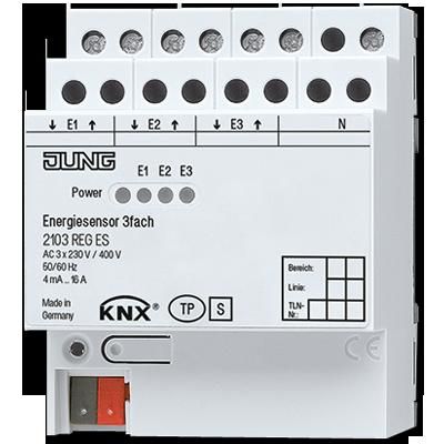 JUNG 2103REGES Misuratore di energia KNX- 3 canali- da guida DIN- per montaggio su guida- 4 UM