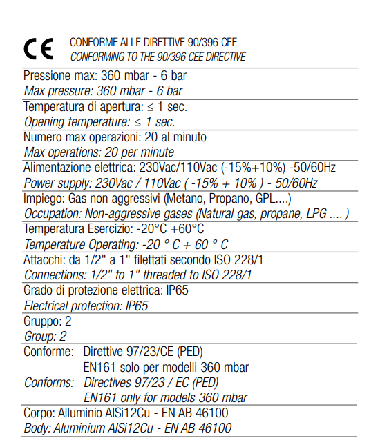 TECNOCONTROL AVD80FO Elettrovalvola gas automatica- Apertura DN80 - Pmax 360 mbar- Alimentazione 230Vac - Apertura Rapida