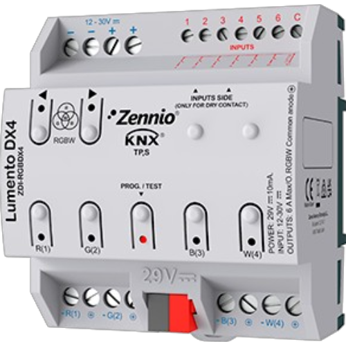 ZENNIO ZDI-RGBDX4 Lumento DX4 - LED dimming 4 channels and DIN-rail mounting
