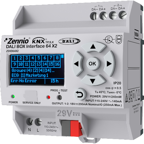 ZENNIO ZDID64X2 DALI BOX Interface 64 X2. KNX-DALI Interface for u