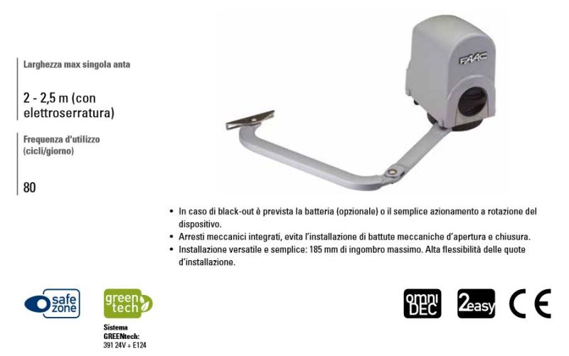 FAAC 104576 MOTORE ATTUATORE PER CANCELLO ANTE BATTENTE CON SCHEDA COMANDO 391 E