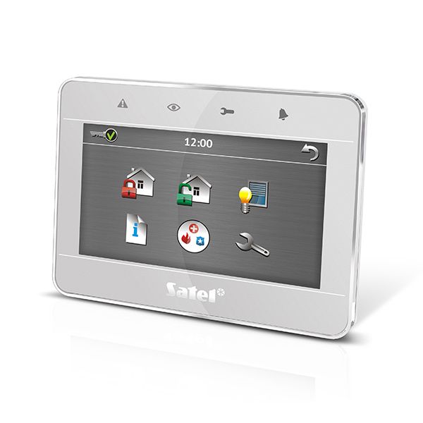 SATEL INT-TSH-SSW 7 inch touch keyboard (silver front, silver frame, white background)