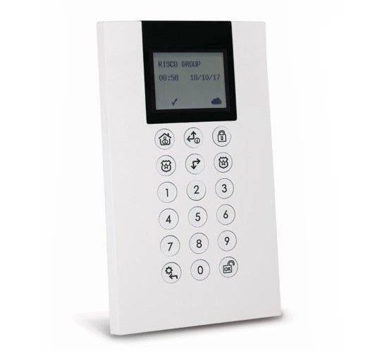 RISCO RP432KP0200A LCD keyboard for LightSys™ 2 and ProSys™ Plus, 2x16 character LCD display, 6 System Status LEDs, dimensions (WxHxD): 85 mm x 150 mm x 30 mm