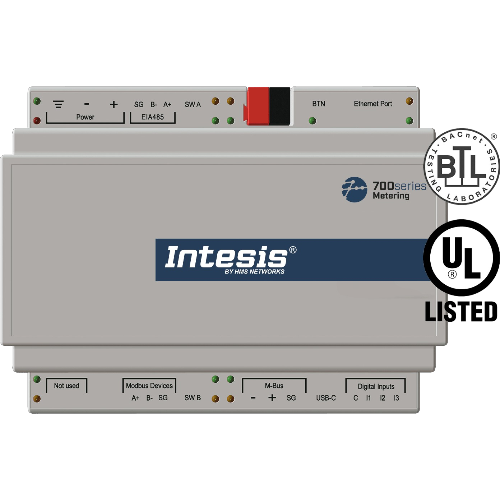 IN702MEB0200000 Gateway Intesis 700 Series M‑Bus / Modbus / impulsi digitali verso Modbus, BACnet o KNX