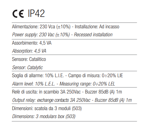 TECNOCONTROL SE505KM LIFE built-in gas detector - for CH4 - silver