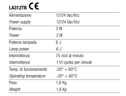 TECNOCONTROL LA312TB ATEX stroboscopic beacon - 12/24 Vac - Vdc - tube mounting