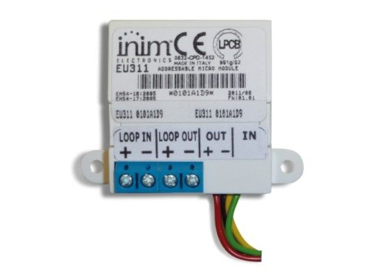 INIM FIRE EU311 Addressed analog micro module equipped with 1 supervised input and 1 output powered by the Loop
