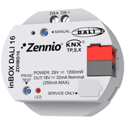 ZENNIO ZDIIBD16 INbox DALI 16. KNX-DALI Interface for flush mounti