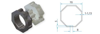 FAAC A4505_0502S TM2 AD45 - Adattatore per tubo ottagonale 70mm