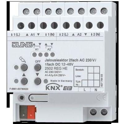 JUNG 2502REGHE KNX blind control actuator 2 channels 230V AC - 1 channel 12-48V DC