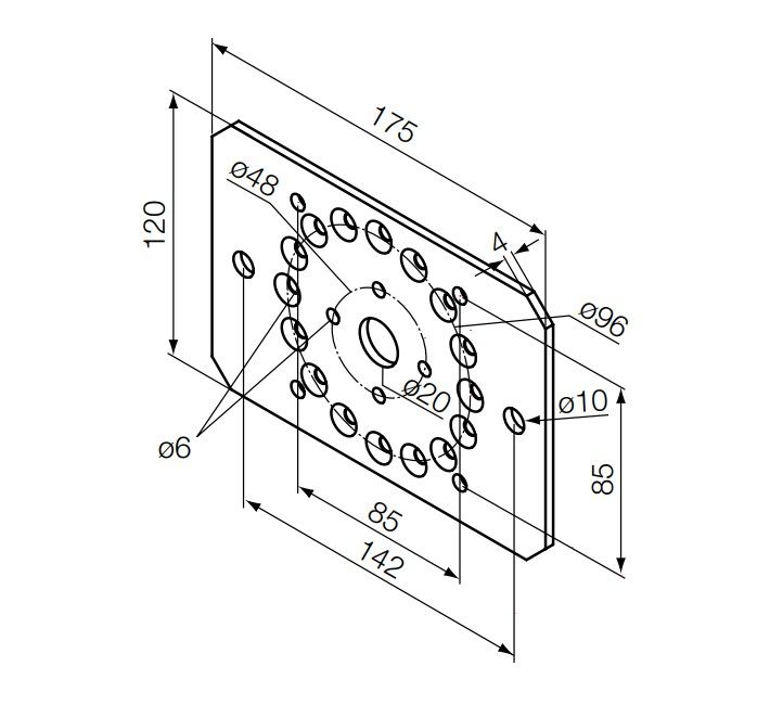 NICE 693.09.00 Support 175x120 for sides Era LH supports diameter 58 mm, for tubular motors 