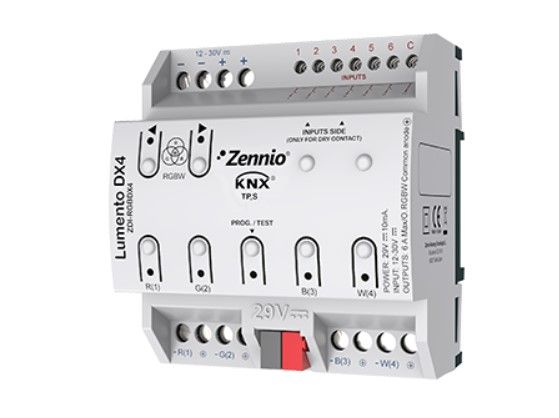 ZENNIO ZDI-RGBDX4 Lumento DX4 - LED dimming 4 channels and DIN-rail mounting