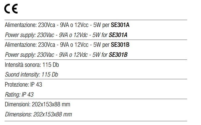 TECNOCONTROL SE301A Sirena con lampeggiante 115DB - 230Vac/12Vcc