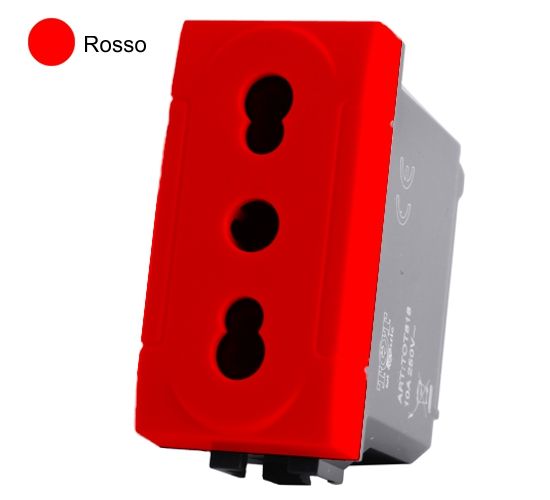 MAPAM 818R Presa Bivalente (16A-250V) Art 818R per linea di emergenza Rosso