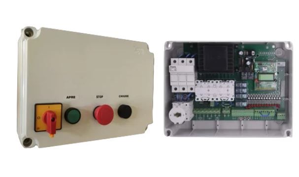 DOMOTIME DCB3F230/380VPB Centralina 230/380V TRIFASE, motore singolo scorrevole o porte rapide con rallentamenti con pulsantiera