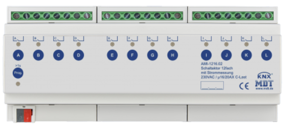 MDT AMI-1216.02 AMI-1216.02: Attuatore di commutazione 12 canali, 16/20 A, 230 V CA, carico C