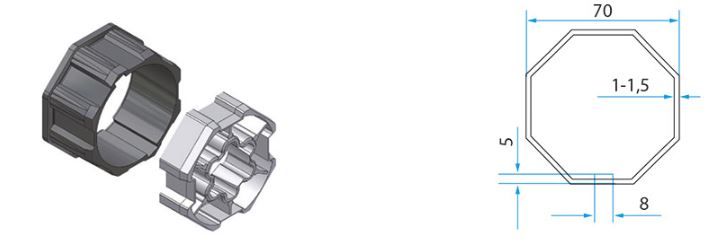 FAAC A5805_0501S TM2 AD58 - 70Mm Octagonal Tube Adapter