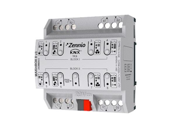 ZENNIO ZIOMB8V3 MAXinBOX 8 v3 - Attuatore multifunzione. 8 uscite da 16 A con carico C.