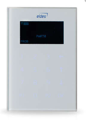 ELDES EDEKB2W Tastiera cablata LCD a sfioramento colore bianco, con retroilluminazione colore blu ad alta luminosità. Permetta la configurazione del sistema tramite un semplice e veloce menu guidato. 1 ingresso zona. Contatto antimanomissione.