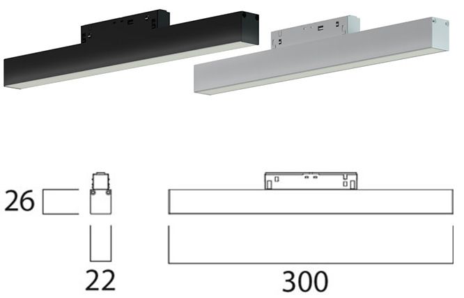 LEDCO MG300LBC/NE BARRA LED MAG. 30CM 48V 7,2W 3000K NERO