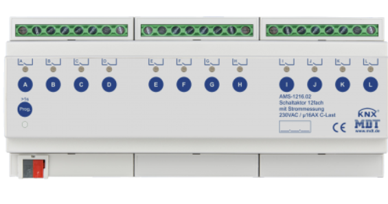 MDT AMS-1216.02 AMS-1216.02: Attuatore di commutazione 12 volte, 16 A, 230 V CA, carico C