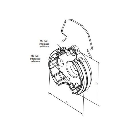 NICE 703.15.00 Compact aluminum support with spring and 2 M6 holes with a 44mm diameter center distance, 2 M6a holes with a 48mm diameter center distance, 2 hexagonal seats for M6 nuts