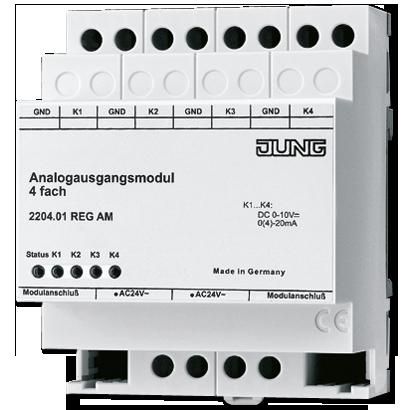 JUNG 2204.01REGAM Attuatore analogico aggiuntivo KNX- 4 uscite- per montaggio su guida DIN