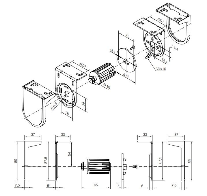 NICE 52540002 White supports kit, 55 mm center distance. For motors with a diameter of 45 mm, max 3 Nm