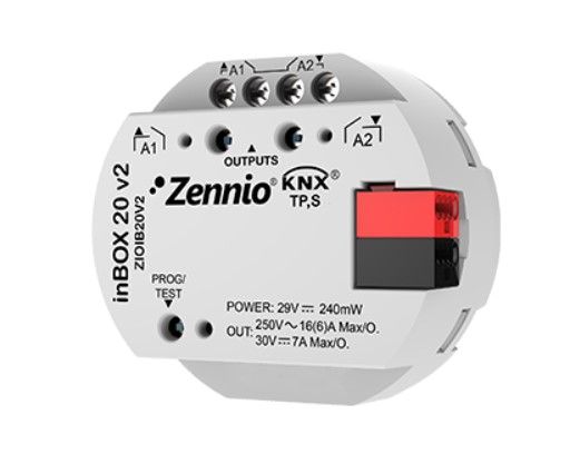 ZENNIO ZIOIB20V2 inBOX 20 v2 - Multifunction actuator for flush mounting with 2 outputs (16 A C-Load)