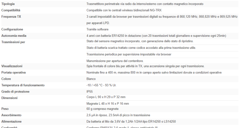 ELMO VIRGO2K Trasmettitore perimetrale wireless NG-TRX da esterno dotato di magnete