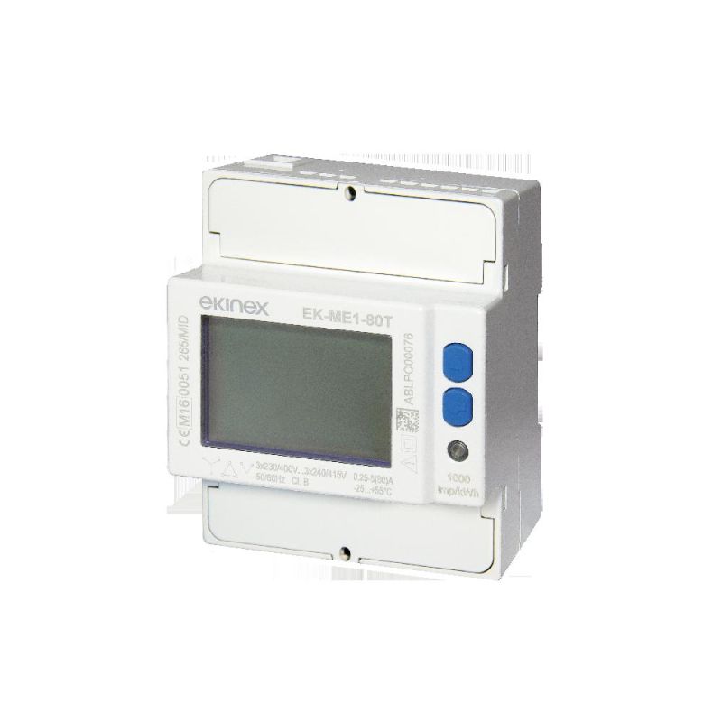 EKINEX EK-ME1-80T Contatore trif 80A inserz. diretta su linee 3/4fili - TA program - Certif.MID