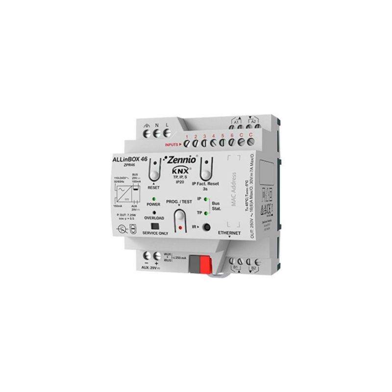 ZENNIO ZPR46 ALLinBOX 46 - Multifunction device with power supply, KNX-IP Interface, 4 outputs, 6 inputs and logical module