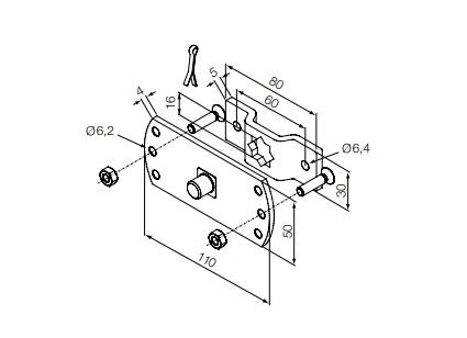 NICE 692.49.00 16 mm square pin + Era LH support bracket diameter 58 mm, for tubular motors