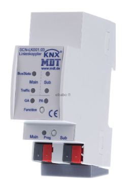 MDT SCN-LK001.03 Accoppiatore di linea/area KNX 2TE, supporta est. Indirizzi di gruppo 