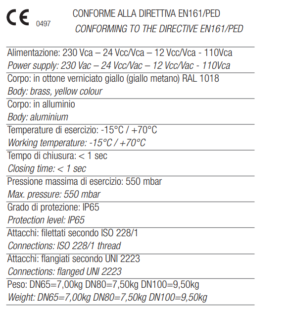 TECNOCONTROL VR947/12Ex Elettrovalvola riarmo manuale NC DN80 12Vcc 6 bar ATEX