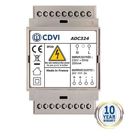 CDVI ADC324 24Vdc/2.0A 3-module DIN-RAIL switching power supply