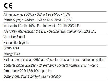 TECNOCONTROL SE126KG Centralina rilevazione gas Gpl - sensore catalitico incorporato