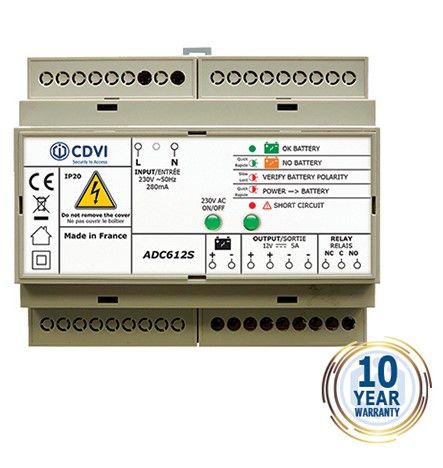 CDVI ADC612S 12Vdc/5.0A 6-module DIN-RAIL switching power supply