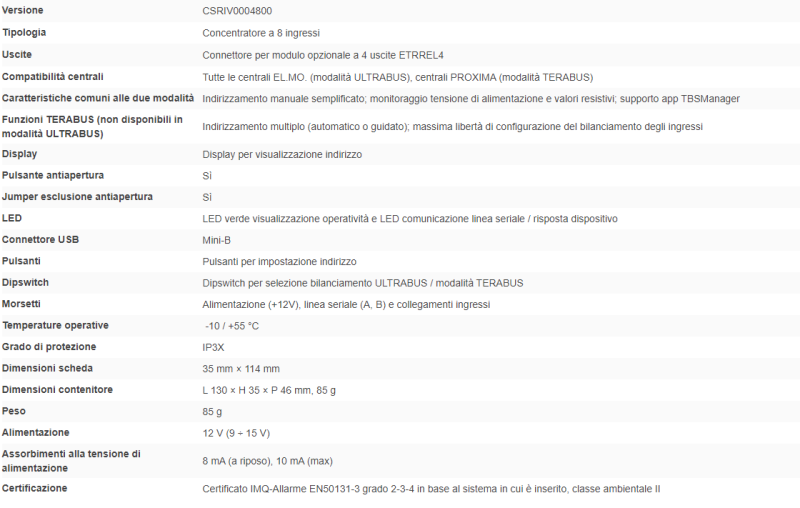 ELMO RIVER8TBS Concentratore TERABUS a 8 ingressi cablati