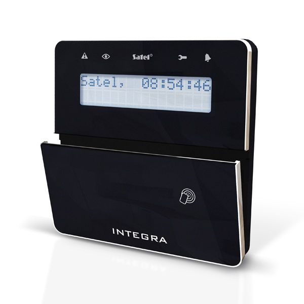 SATEL INT-KLFR-BSB Tastiera LCD con lettore di prossimità e sportello (retroilluminazione bianca, frontale nero, frame argento, fondo nero)