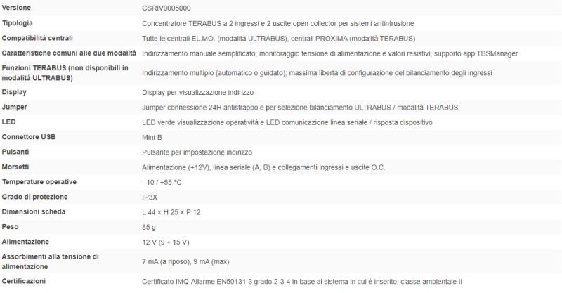 ELMO RIVER2TBS Concentratore TERABUS a 2 ingressi cablati con 2 uscite open collector