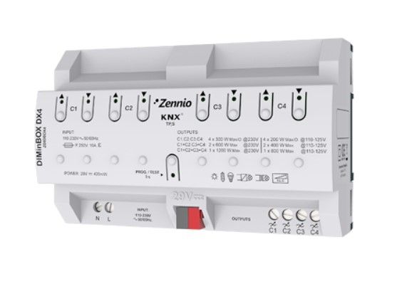 ZENNIO ZDIDBDX4 DIMinBOX DX4 Attuatore dimmerabile universale (RLC, LED, CFL) per guida DIN