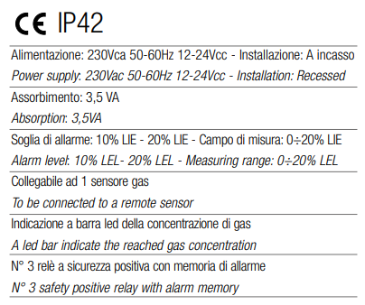 TECNOCONTROL SE127K CH4/LPG detector control unit - built-in for 1 SE192K/SE193K sensor