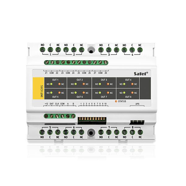 SATEL INT-IORS Modulo espansione ingressi e uscite su guida DIN (8 ingressi e 8 relé per il controllo di carichi 230 V 16 A) 