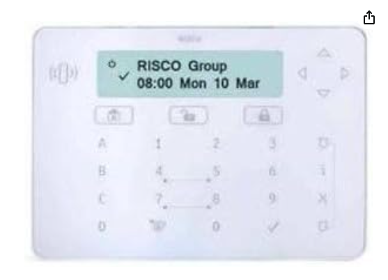 RISCO RPKEL0WT000A Tastiera touch ELEGANT Bianca, Display 2 x 16 caratteri, Contrasto, Retroilluminazione e volume buzzer regolabili.