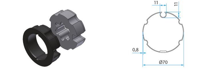 FAAC A4505_0518S TM2 AD45 - Adattatore per tubo tondo 70mm