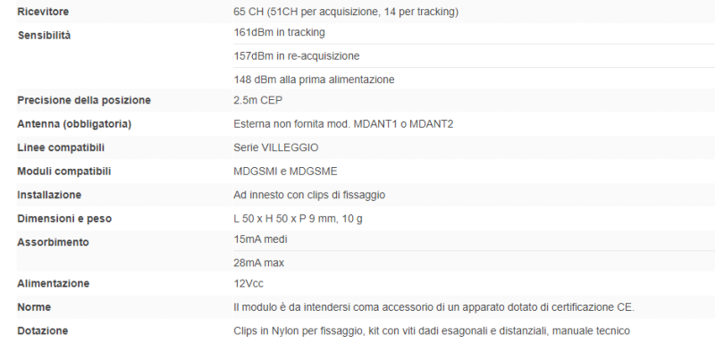 ELMO MDGPSE Modulo che consente ad una centrale VILLEGGIO installata in un camper o natante di determinare la sua posizione utilizzando la rete GPS