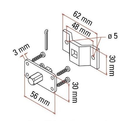 FAAC 132308 KIT BRACKET THROUGH HOLES + SQUARE PIN CM