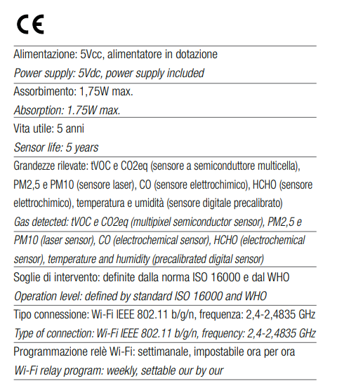 TECNOCONTROL 38502621 YUKON PRO+ Wi-Fi Air Quality-VOC , PM 2,5 , PM 10 , CO2 , Temperatura/Umidità , CO e Formaldeide